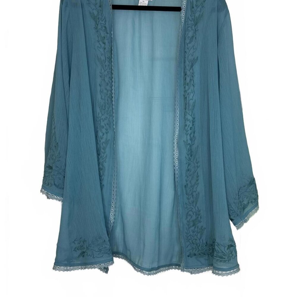 Sheer Embroidered Cardigan XL Soft Surroundings Blue Teal Aqua